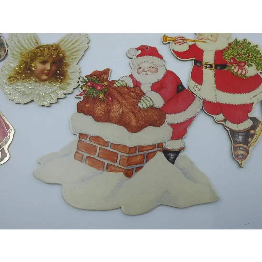 VTG Christmas Merrimack Die Cut Ornaments Victorian Style Lot of 14 Angel Santa